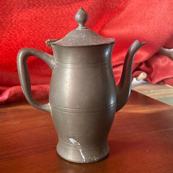 Vntg Pewter Coffee Tea Pot Server Service Lidded Gooseneck Spout Pitcher Hinged - Picture 4 of 10